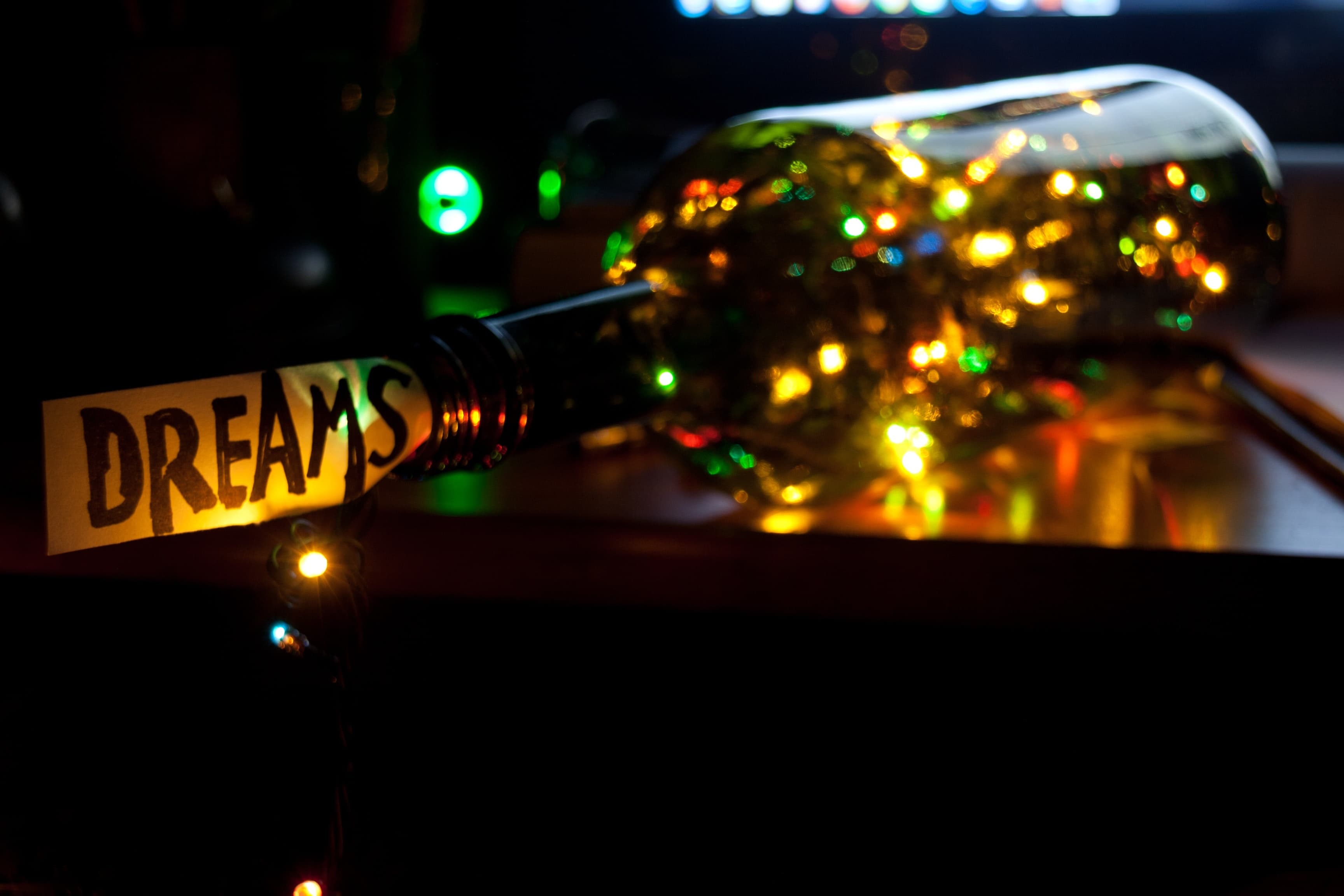 Bottle filled with fairy lights